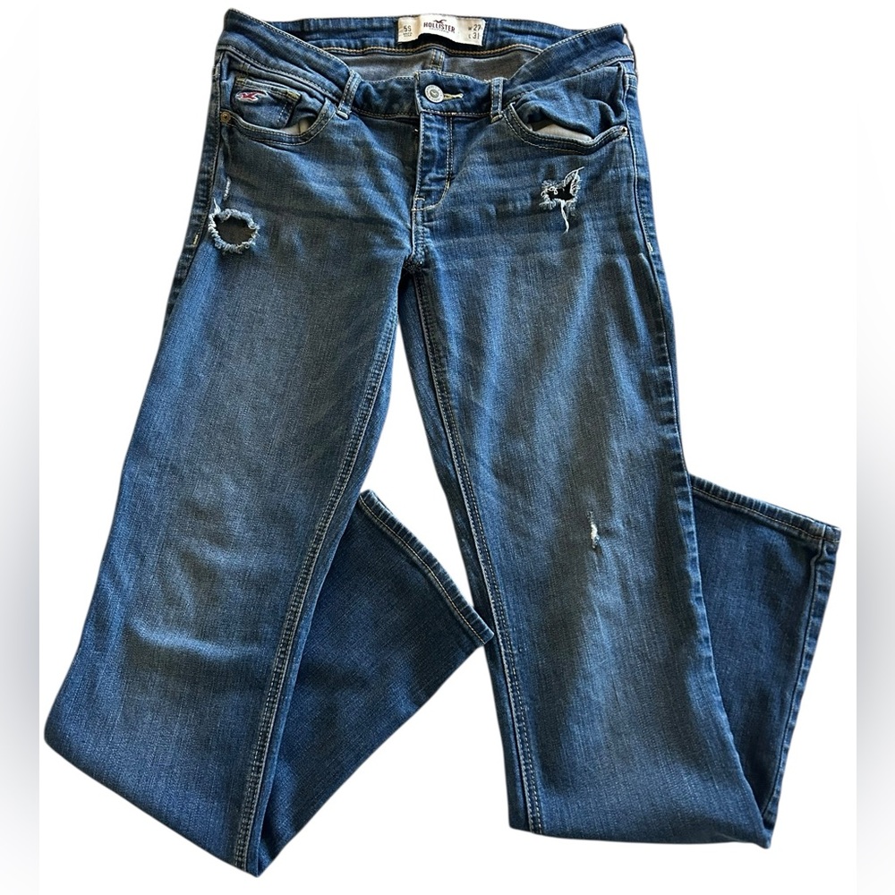 Hollister Blue Distressed Straight Leg Jeans